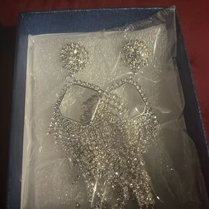 Nwt white crystal n glass chandelier earrings brass backs for tarnish free